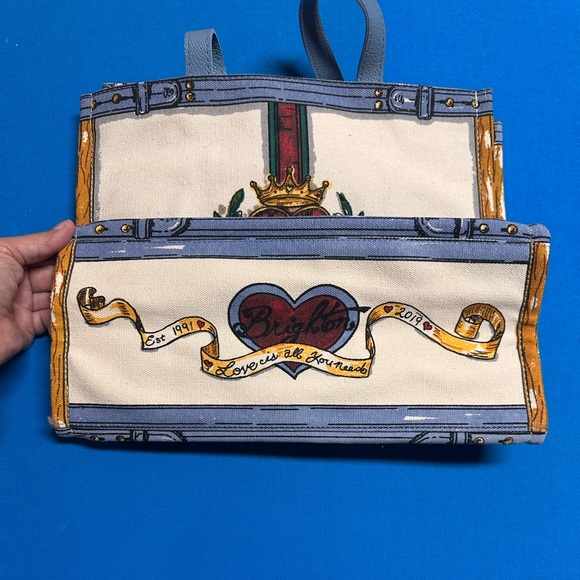 NWT Brighton In Love We Trust Promo Tote Bag Canvas Blue Leather Handles - Picture 11 of 15